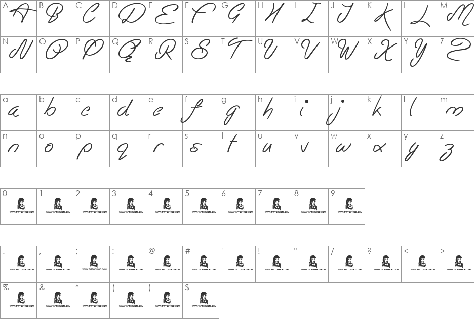 Reality Press font character map preview