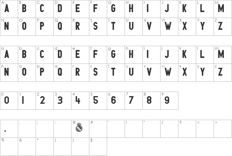 RealMadrid2009 font character map preview