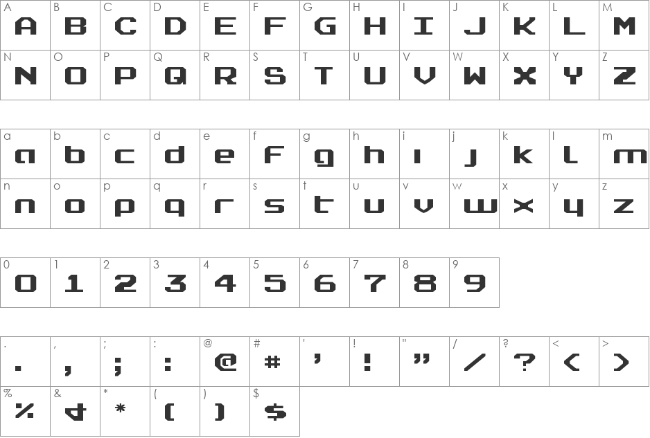 Realpolitik Expanded font character map preview