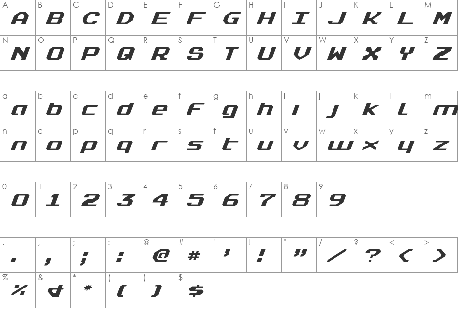 Realpolitik Expanded Italic font character map preview