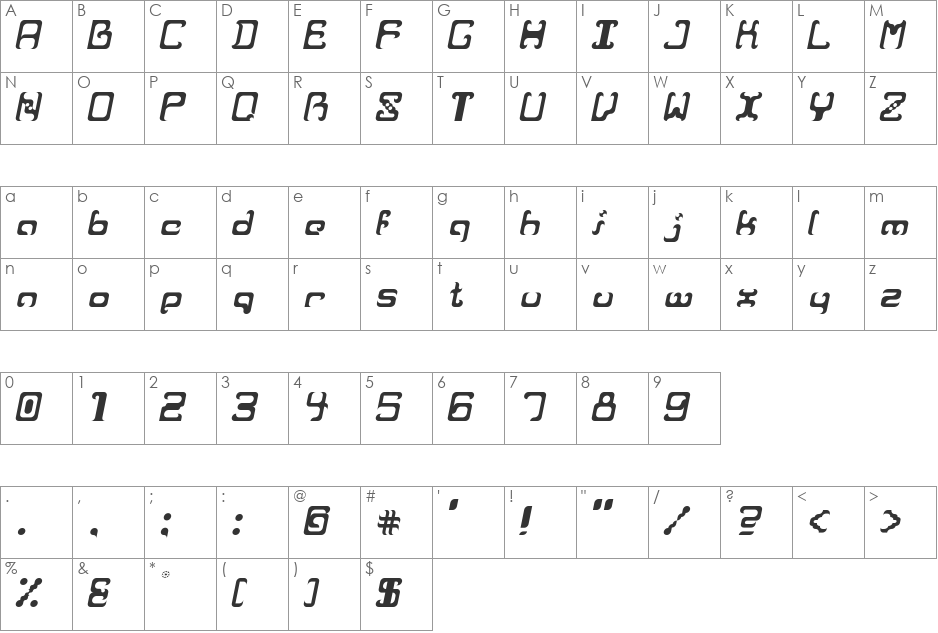 Reaver font character map preview