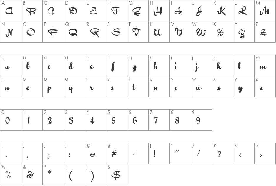 Bailey font character map preview