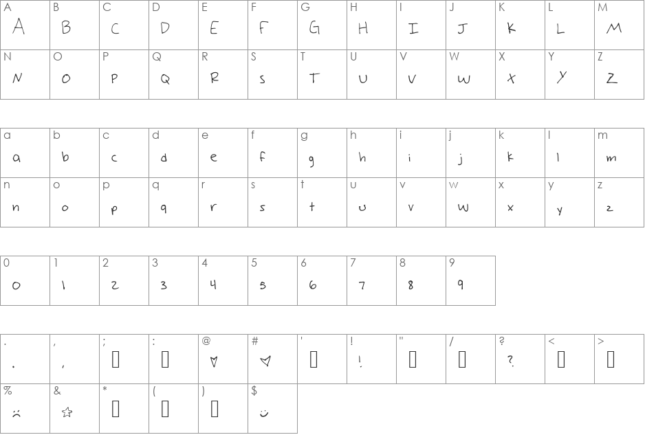 RebeccaHand font character map preview