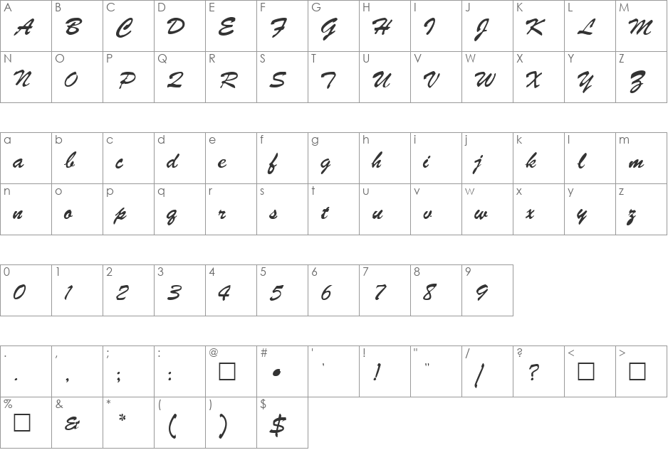REBECKA font character map preview