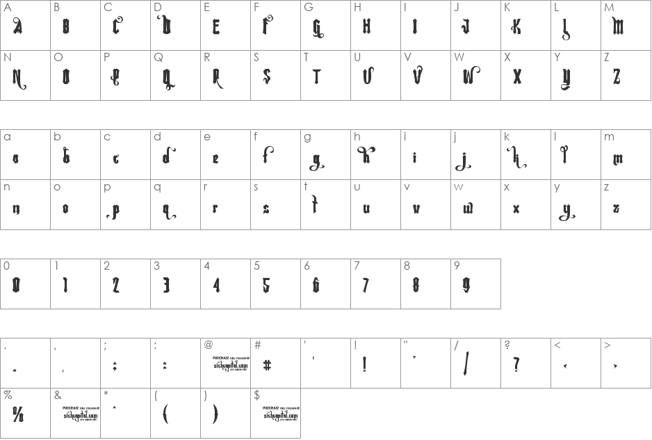 Rebel Pixy font character map preview