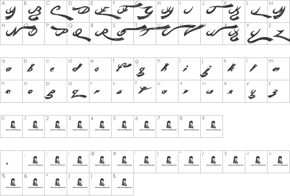 Rebellion font character map preview