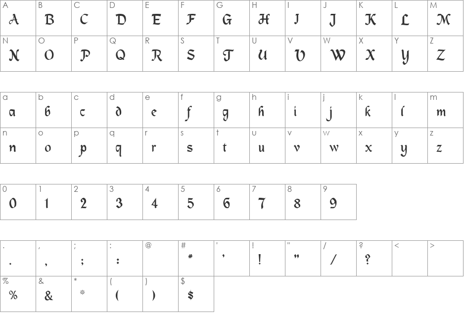 Bailey Light font character map preview