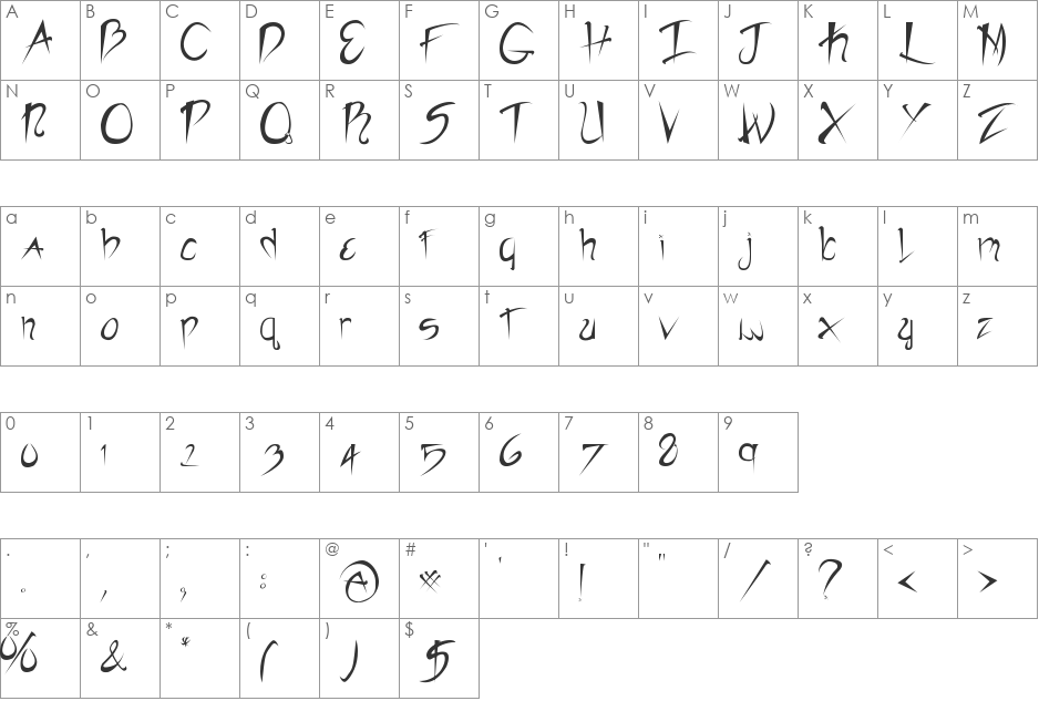 RebelSlasher font character map preview