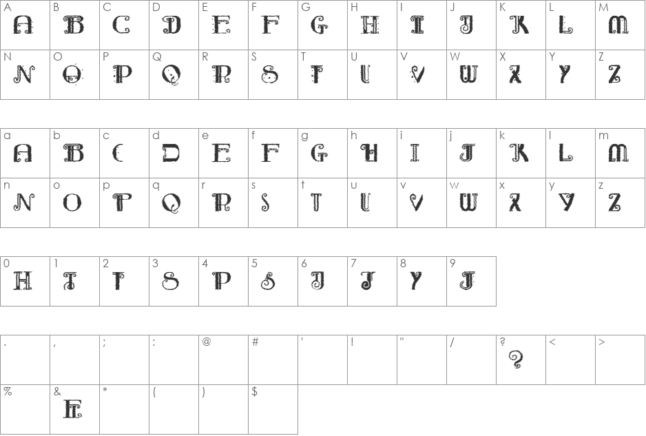 Rebimboca Trash font character map preview