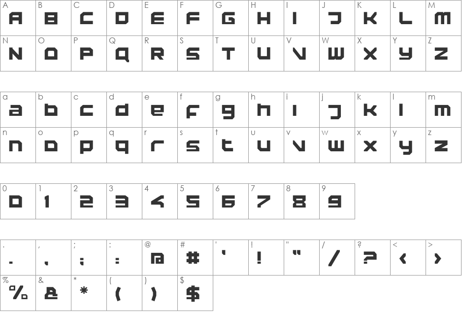 Rebirth font character map preview