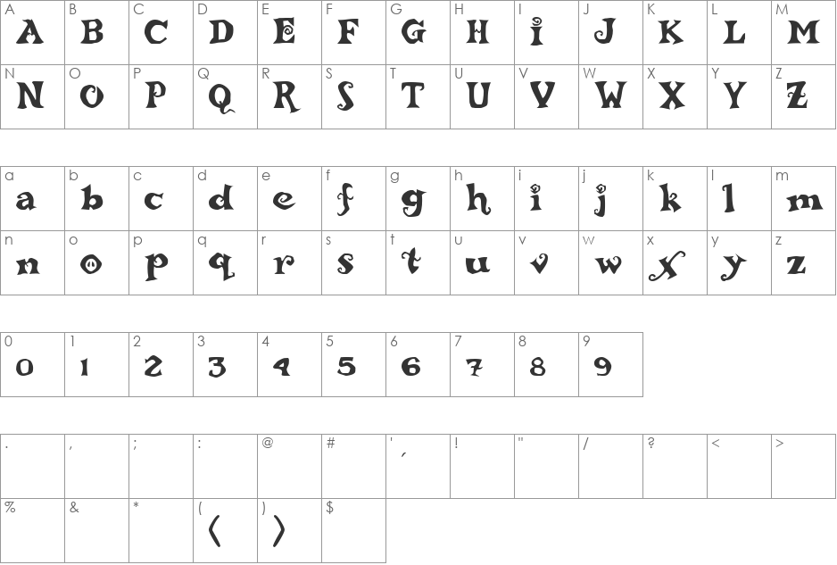 ReBucked font character map preview