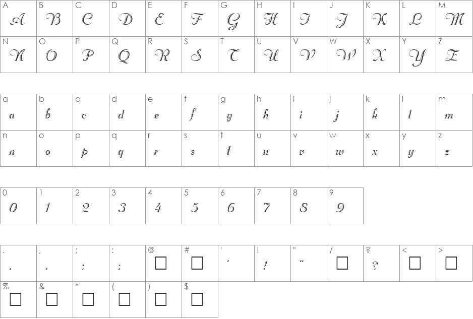 Rechtman font character map preview