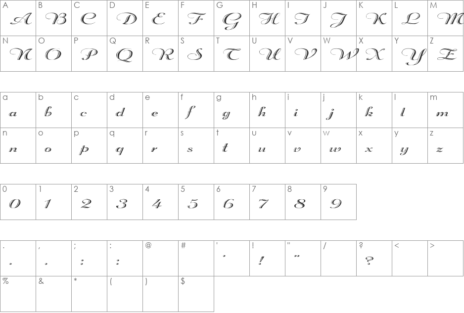 Rechtman Ex font character map preview