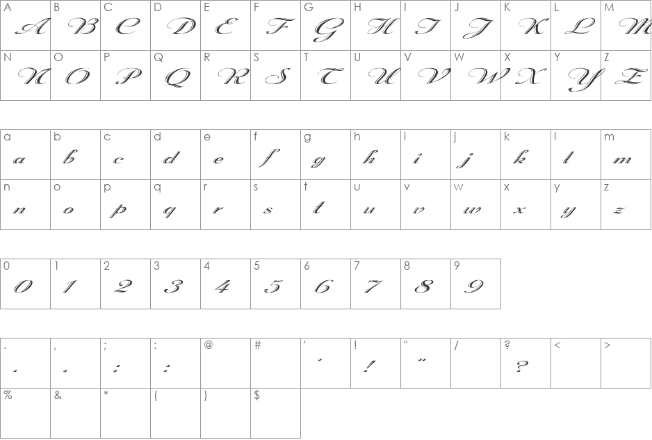 Rechtman Ex plain italic font character map preview