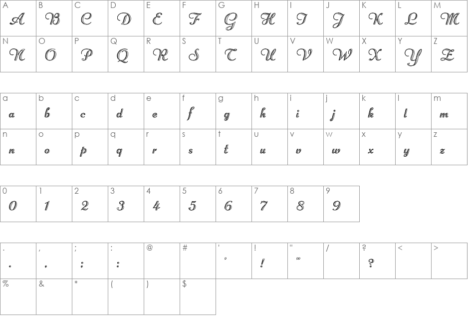 Rechtman Hollow font character map preview