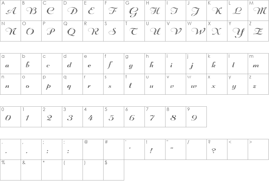 Rechtman Wd font character map preview