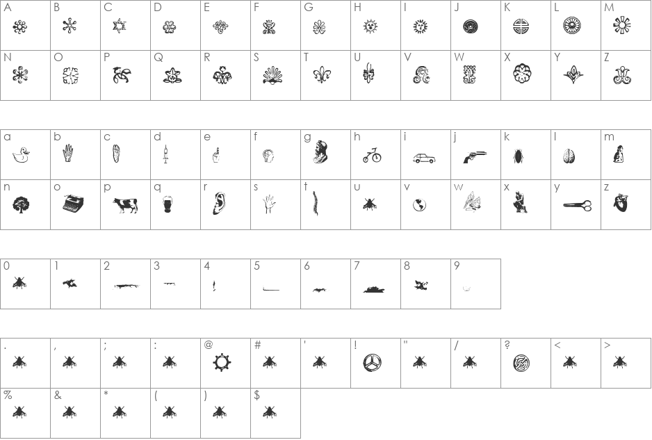 Recife Dings font character map preview