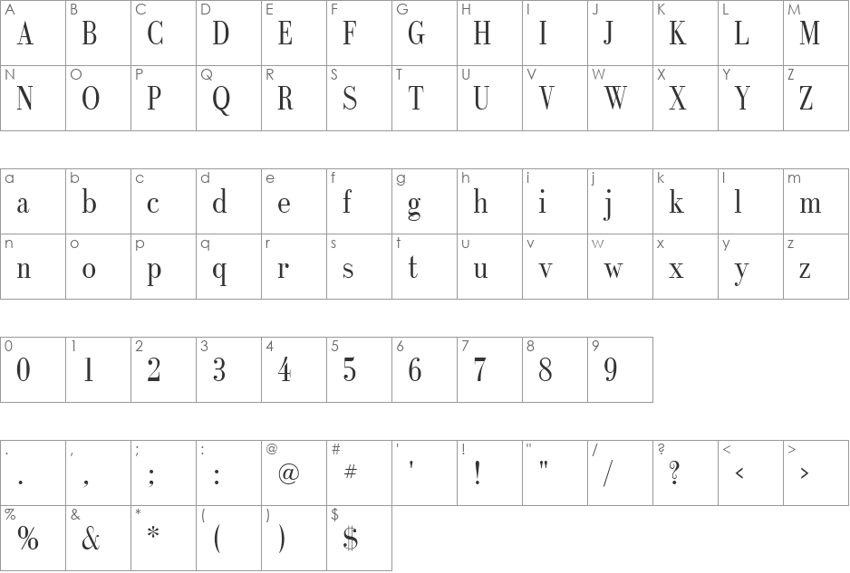Recital SSi font character map preview