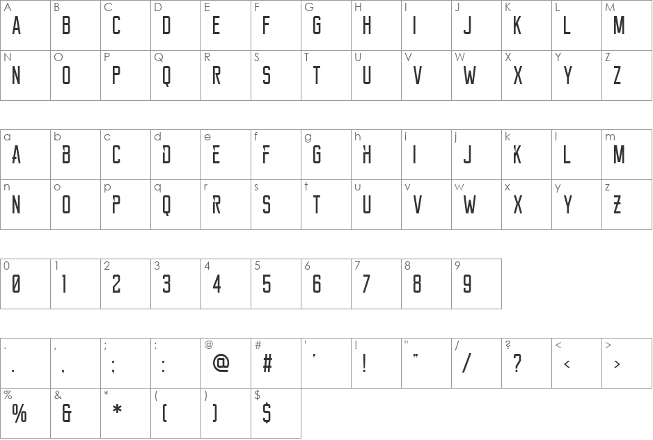 Reckoner font character map preview