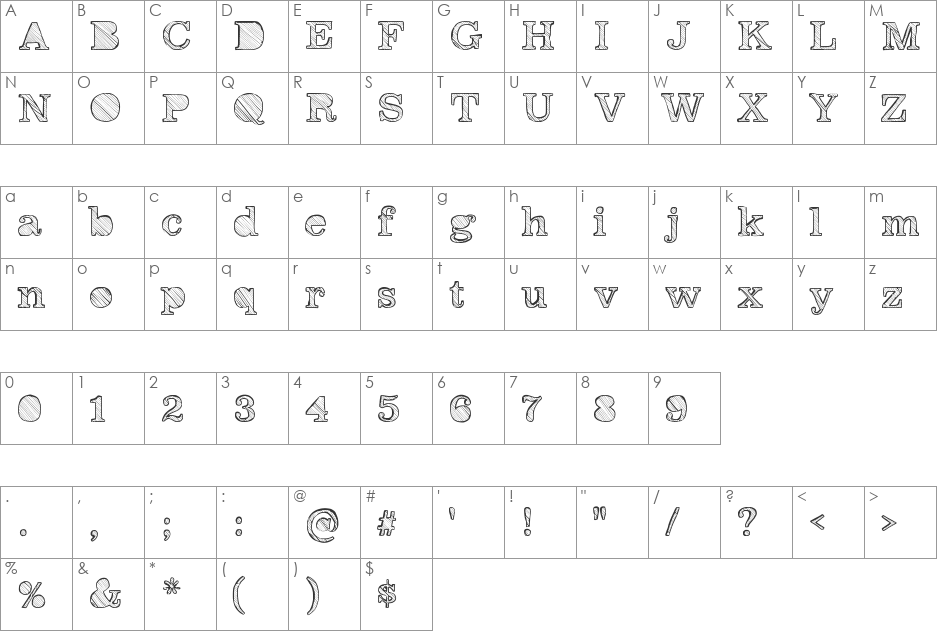 Reckoning font character map preview