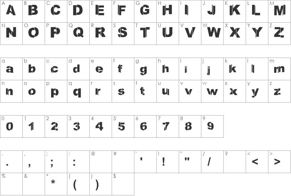 Reclaim the Streets font character map preview