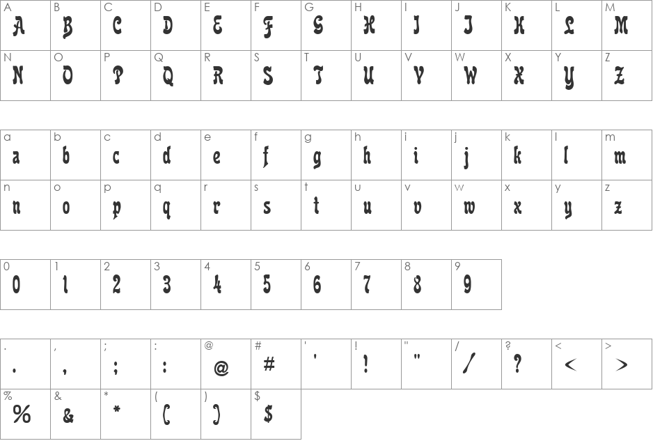 Reclame font character map preview