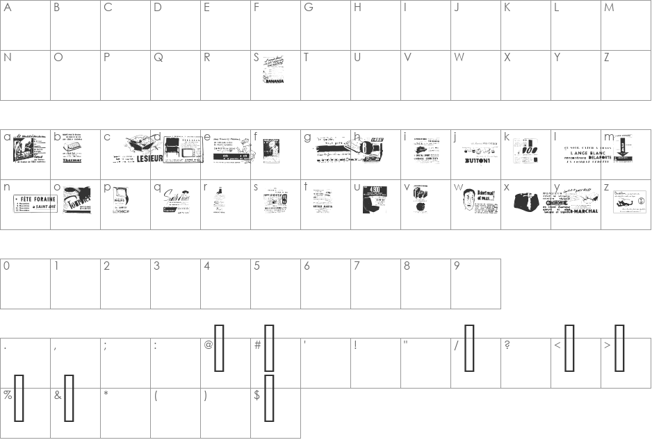 Reclame font character map preview