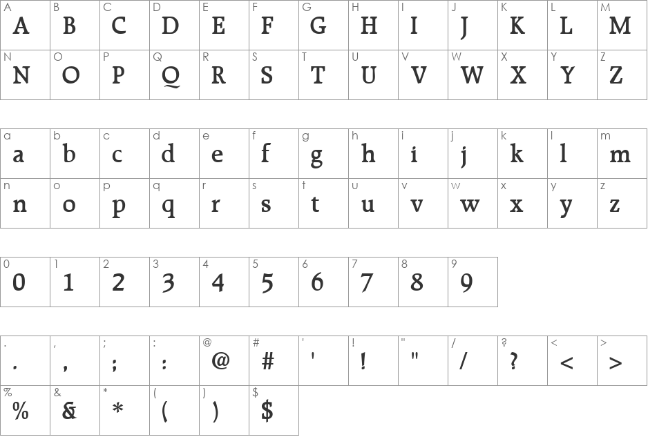 RecognitaBookSSi font character map preview