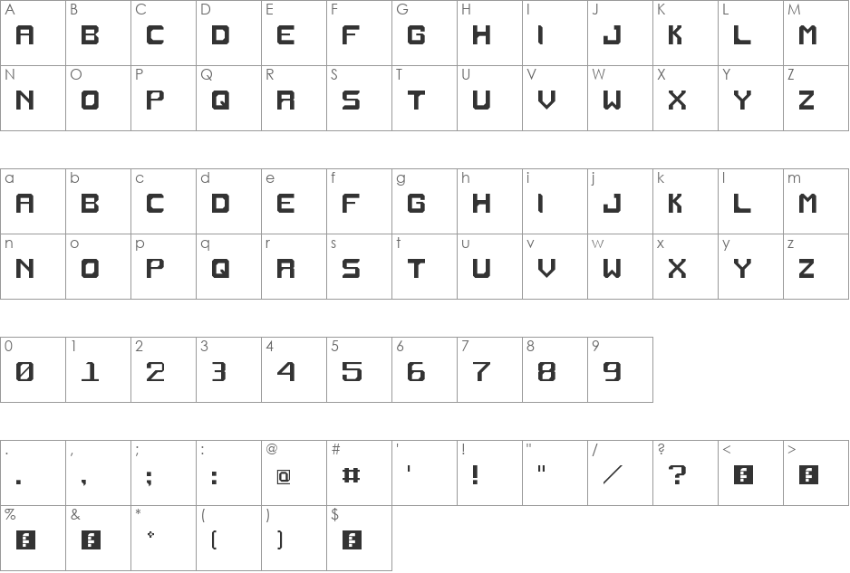 Recombo NBP Square font character map preview