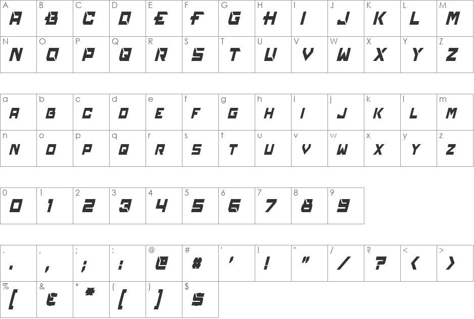 Reconstruct font character map preview