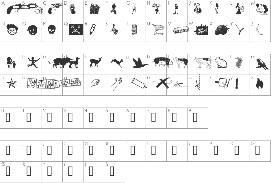 REconstructDing font character map preview