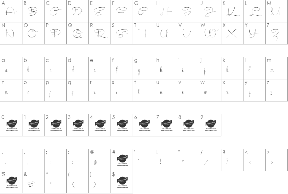 Recorda Script Personal Use Only font character map preview