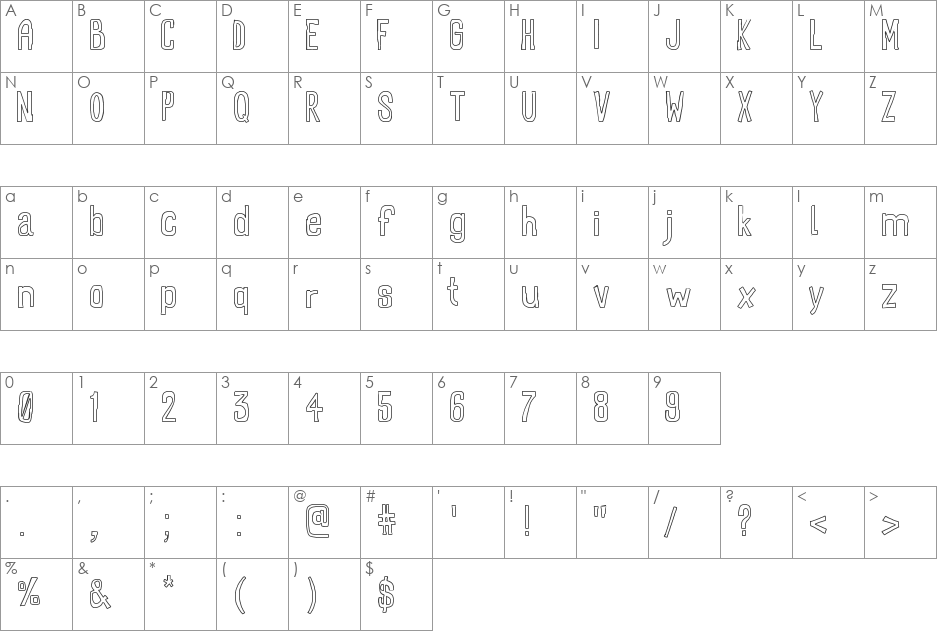 RectoOutline font character map preview
