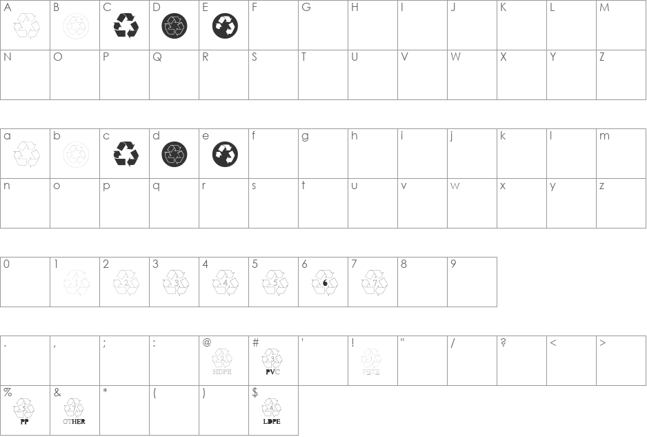 Recycle-Normal font character map preview