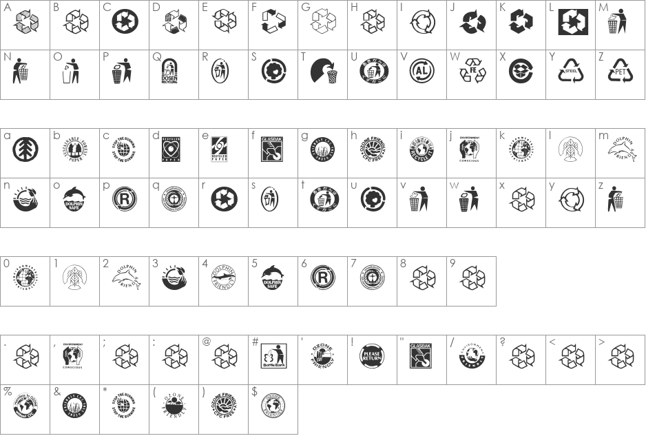 RecycleIt font character map preview