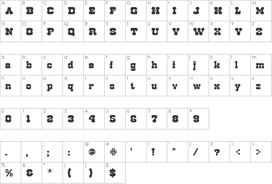 Red Dog Saloon font character map preview