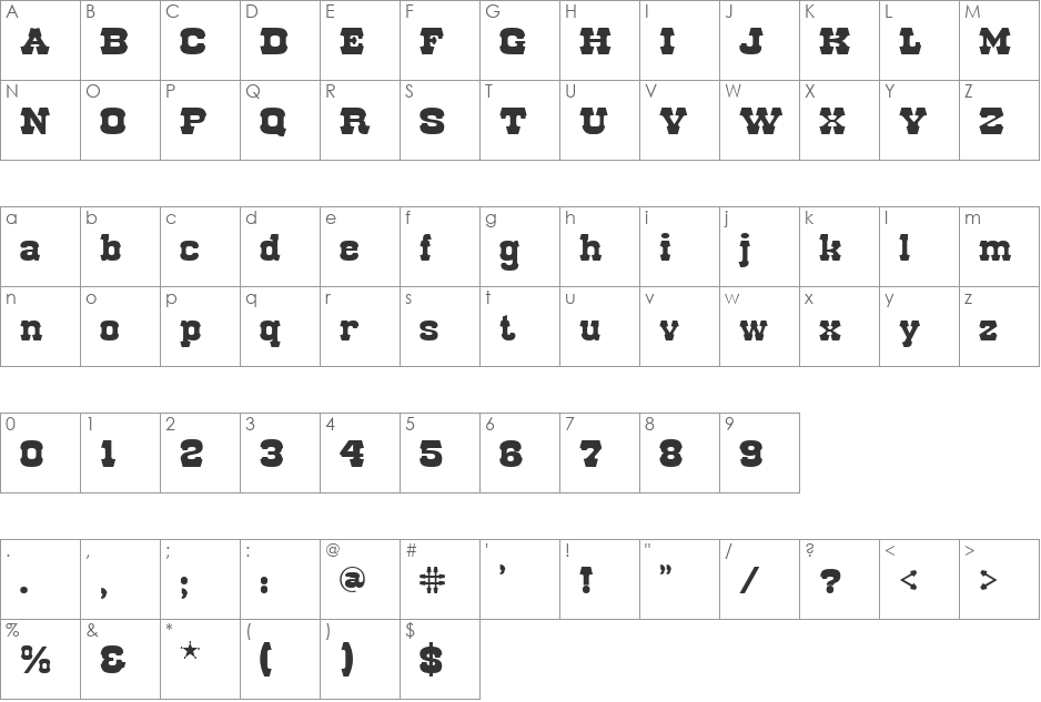 Red Dog Saloon Open Fill font character map preview