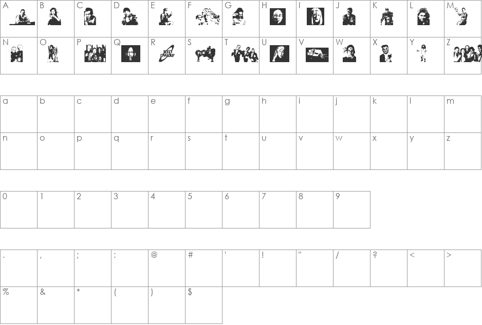 RED DWARF CHARACTERS font character map preview
