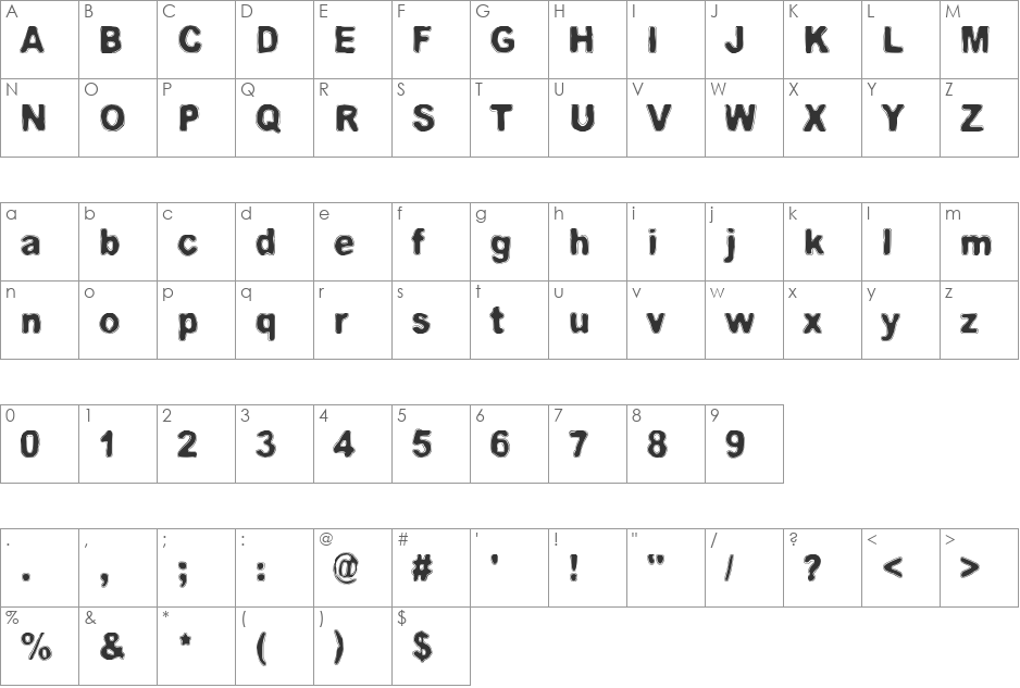 Red light, red heat font character map preview