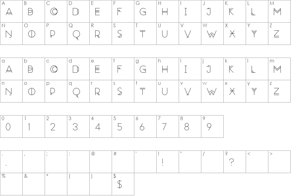 Red Moon Rising font character map preview