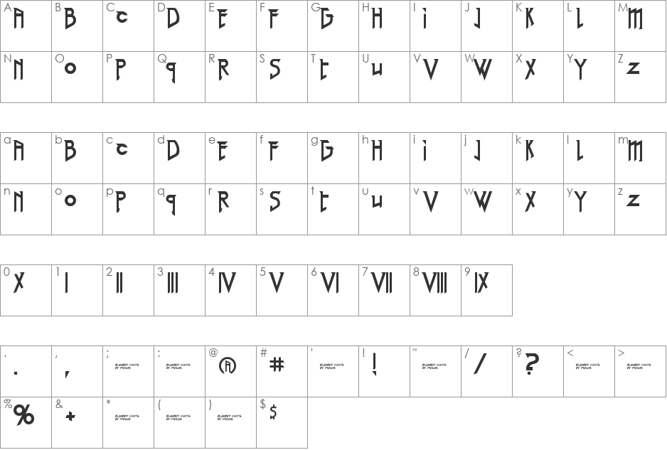 Red Right Hand font character map preview