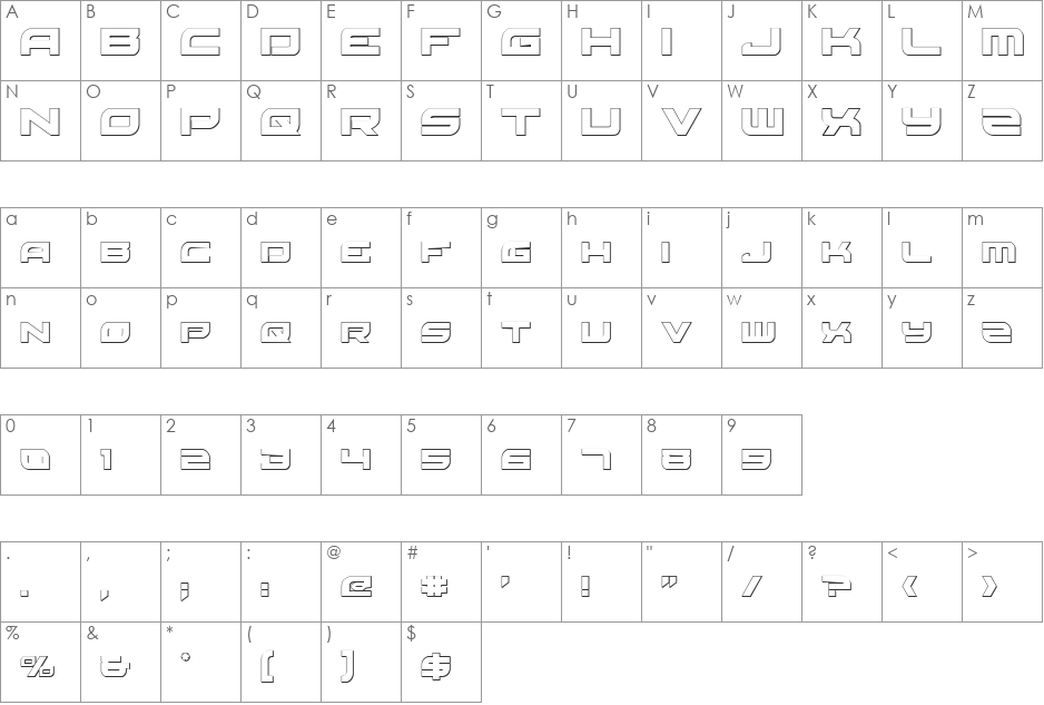 Red Rocket 3D font character map preview