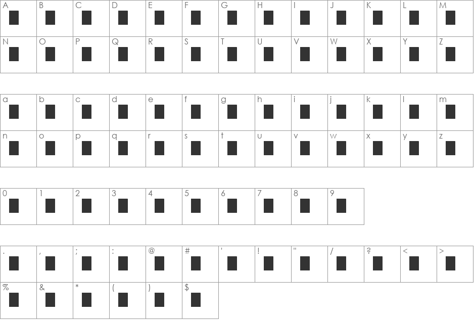 Redacted font character map preview