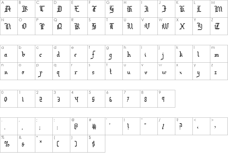 Redcoat Condensed font character map preview