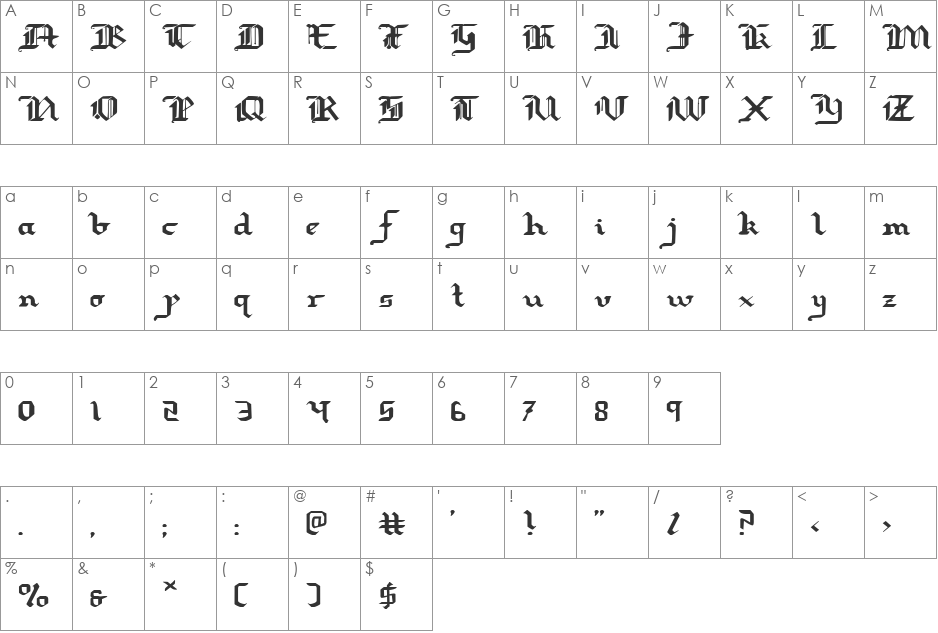 Redcoat Expanded font character map preview