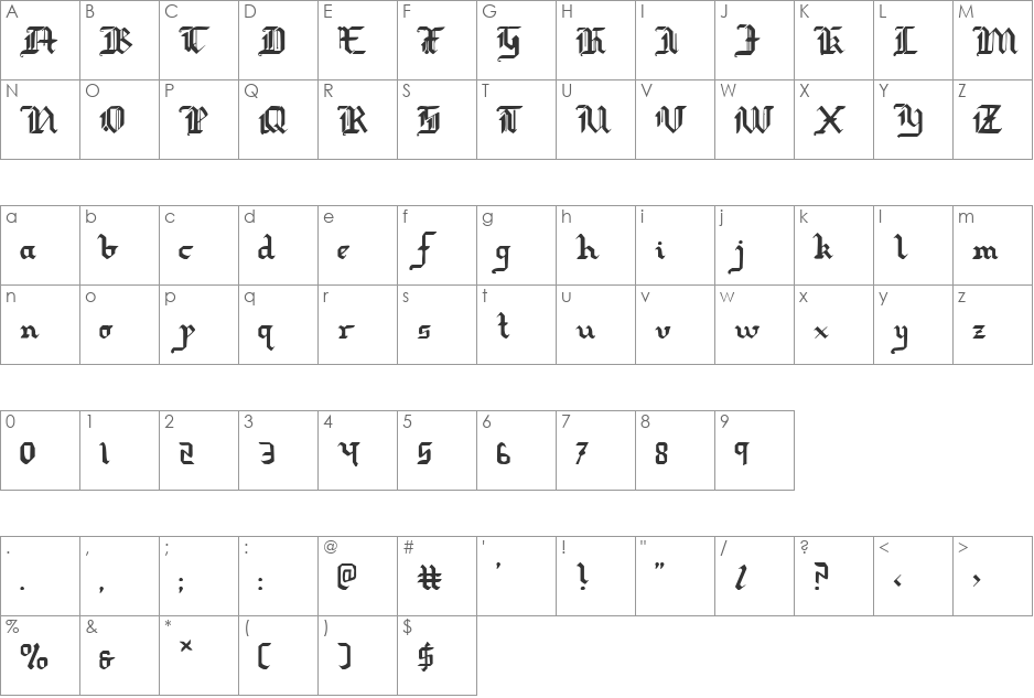 Redcoat Shadow Italic font character map preview