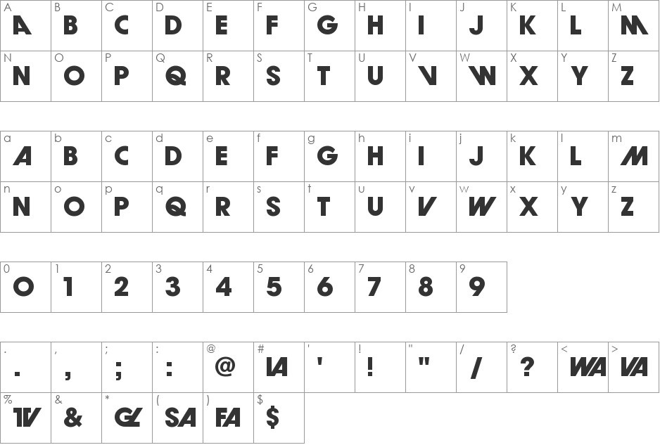 Rede Globo font character map preview