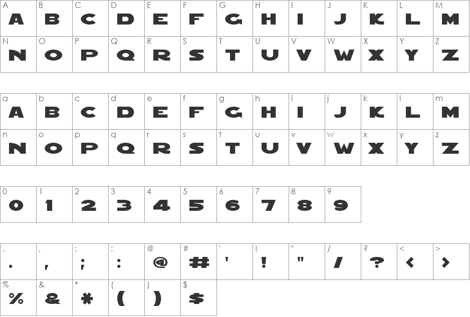 RedFive font character map preview