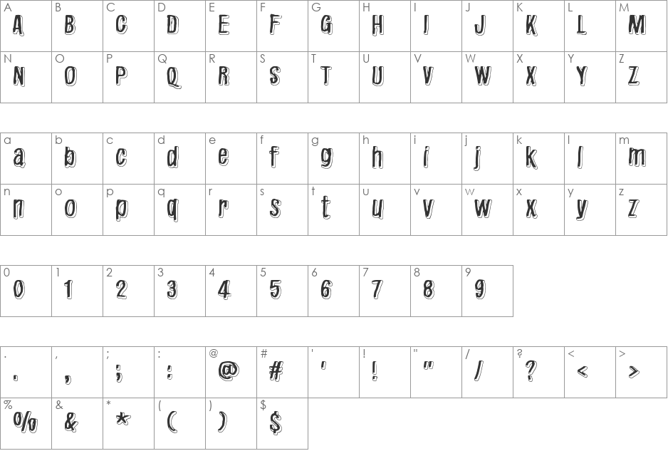 Redhair font character map preview