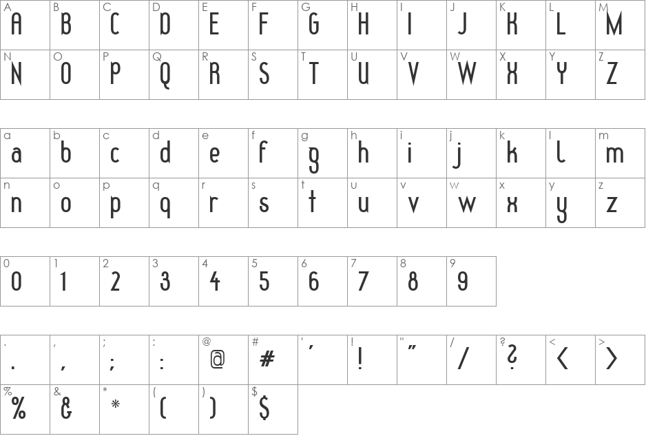 Redhead Goddess font character map preview